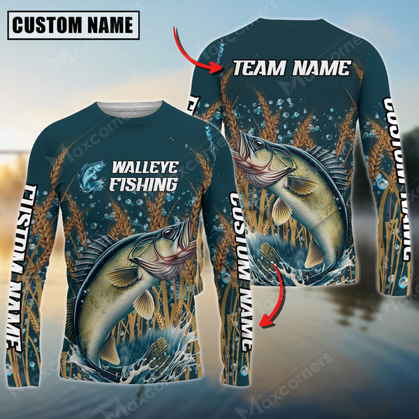 Maxcorners Walleyes Fishing Jersey Personalized Name, Team Name Long Sleeve Shirt