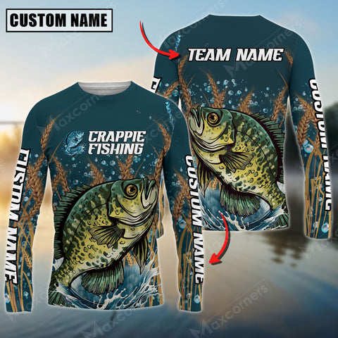 Maxcorners Crappie Fishing Jersey Personalized Name, Team Name Long Sleeve Shirt