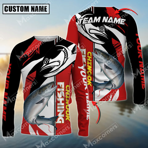 Maxcorners Chinook Fishing Black And Red Pattern Pro Sport Jersey Sun Protection Personalized Name And Team Name Long Sleeve Shirt