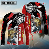 Maxcorners Bass Fishing Black And Red Pattern Pro Sport Jersey Sun Protection Personalized Name And Team Name Long Sleeve Shirt