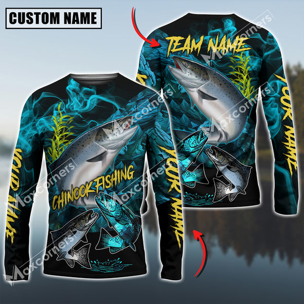 Maxcorners Chinook Fishing Blue Smoke Camo Sun Protection Personalized Name, Team Name Long Sleeve Shirt