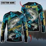 Maxcorners Striped Bass Fishing Blue Smoke Camo Sun Protection Personalized Name, Team Name Long Sleeve Shirt