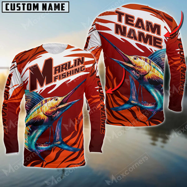 Maxcorners Marlin Fishing Pro Sport Jersey Personalized Name, Team Name Long Sleeve Shirt