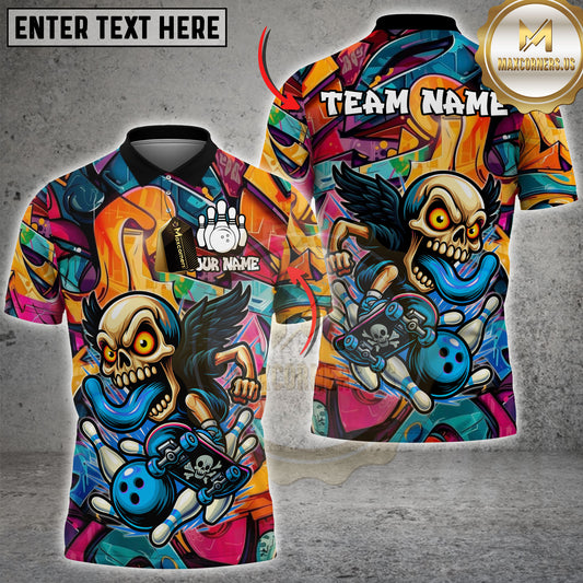 Maxcorners Bowling Graffiti Skull Multicolor Customized Name, Team Name 3D Shirts