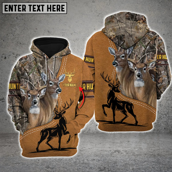 Maxcorners Couple Deer Hunting Grass Brown Camouflage Pattern Custom Name Shirt 3D All Over Printed Clothes