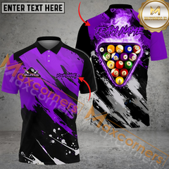 Maxcorners Billiards Ball 8 Burning Rack Pattern Personalized Name, Team Name 3D Polo Shirt (4 Colors )