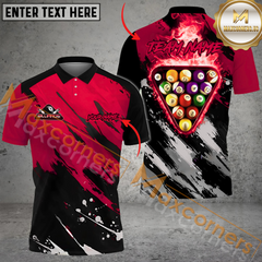 Maxcorners Billiards Ball 8 Burning Rack Pattern Personalized Name, Team Name 3D Polo Shirt (4 Colors )