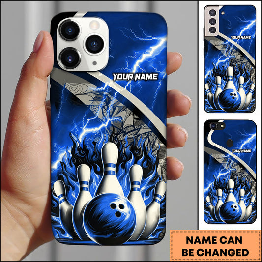 Maxcorners Bowling Thunder Storm Electric Blue Pins Personalized Name 3D Phone Case