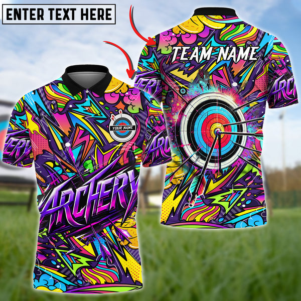 Maxcorners Archery Graffiti Multicolor Option Customized Name, Team Name 3D Polo Shirt