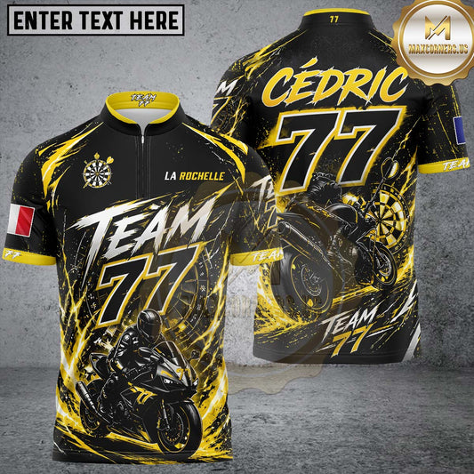 Maxcorners Darts Black Yellow Team 77 Personalized Name, Team Name 3D Shirt For Morgane