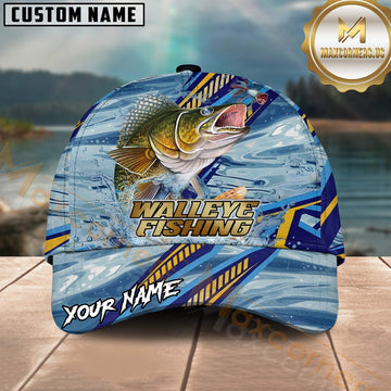 Maxcorners Fishing Walleye Blue Graphic Personalized 3D Cap