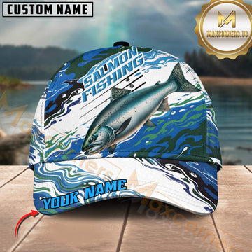 Maxcorners Fishing Salmon Blue Wave Personalized 3D Cap