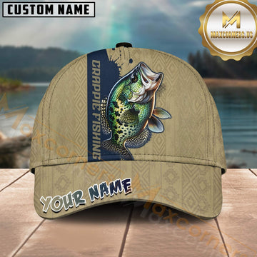 Maxcorners Fishing Crappie Tan Pattern Personalized 3D Cap