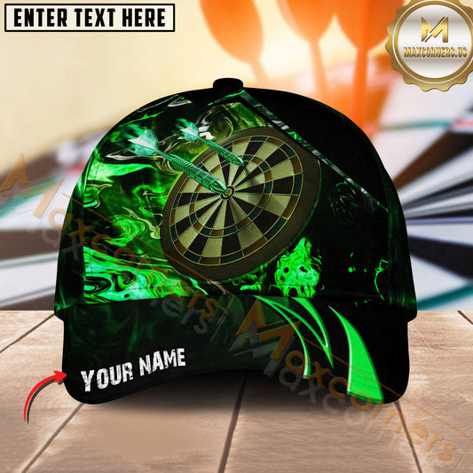 Maxcorners Darts Green Flame Target Personalized Name Classic 3D Cap
