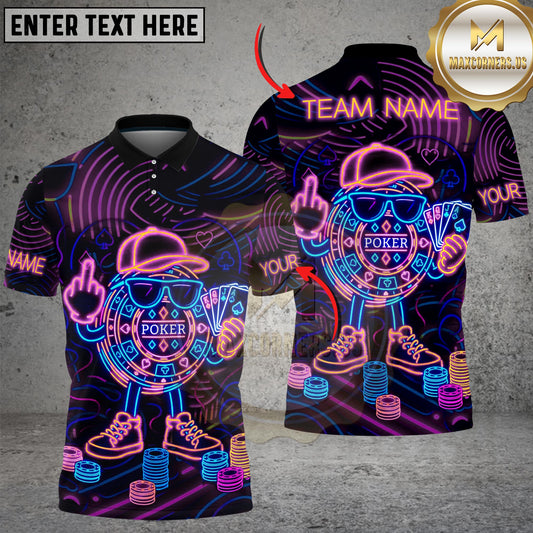 Maxcorners Neon Poker King Multicolor Customized Name, Team Name 3D Shirt