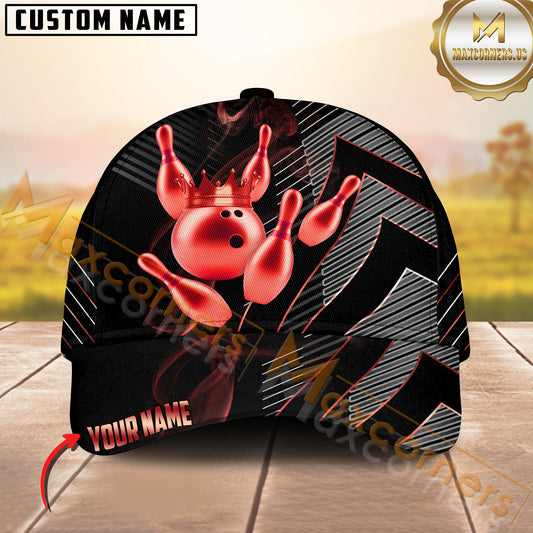 Maxcorners Bowling Ball & Pins King Crown Jersey Sport Multicolor Personalized Name 3D Cap