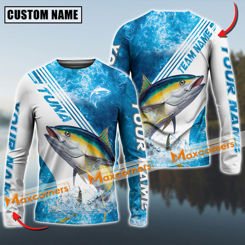 Maxcorners Ocean Predator Tuna Fishing Jersey Sun Protection Personalized Name,Team Name 3D Long Sleeve Shirt