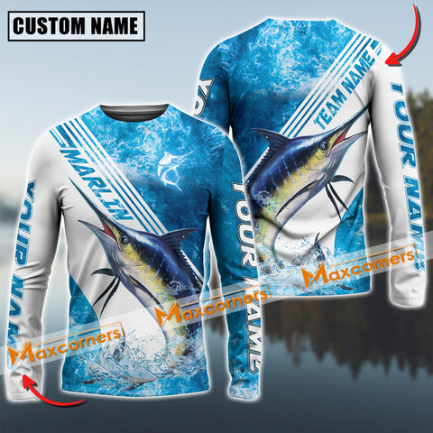 Maxcorners Ocean Predator Marlin Fishing Jersey Sun Protection Personalized Name,Team Name 3D Long Sleeve Shirt