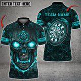 Maxcorners Darts Skull Fire Flame Customized Name, Team Name 3D Polo Shirt