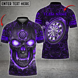 Maxcorners Darts Skull Fire Flame Customized Name, Team Name 3D Polo Shirt