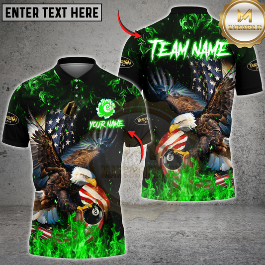 Maxcorners Billiard 8 Ball Eagle Fire Flame Multicolor Options Personalized Name, Team Name 3D Polo Shirt For James Sampel