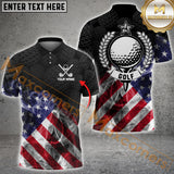 Maxcorners Golf Smoke American Flag Black Camo Customized Name, Team Name 3D Polo Shirt Unisex