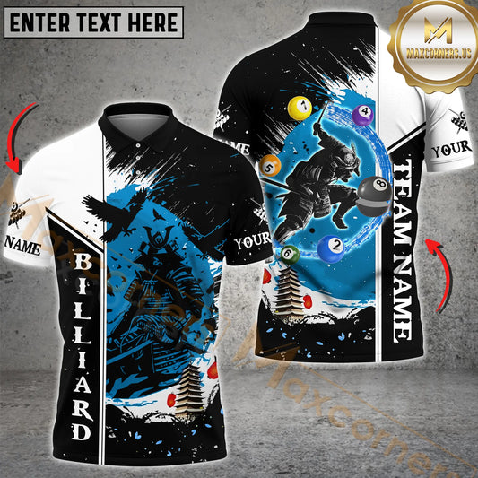 Maxcorners Samurai Design Billiard Jersey Multicolor Options Personalized Name, Team Name 3D Polo Shirt (4 Colors)