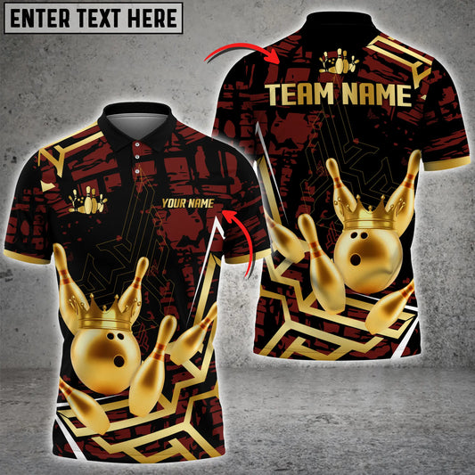 Maxcorners Ball And Pins Strike Warrior Golden Pattern Bowling Jersey Multicolor Options Personalized Name, Team Name 3D Shirt