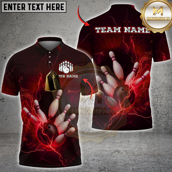 Maxcorners Bowling Lightning Multicolor Customized Name, Team Name 3D Shirts