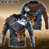 Maxcorners Blue Wilderness Deer Hunting Personalized Name 3D Hoodie