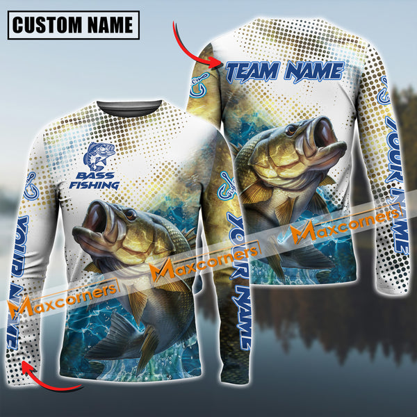 Maxcorners Bass Fishing Jersey Sun Protection Personalized Name,Team Name 3D Long Sleeve Shirt