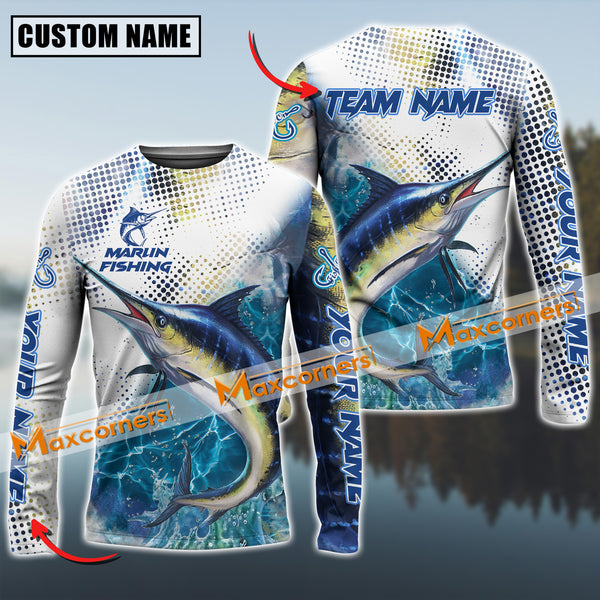 Maxcorners Marlin Fishing Jersey Sun Protection Personalized Name,Team Name 3D Long Sleeve Shirt