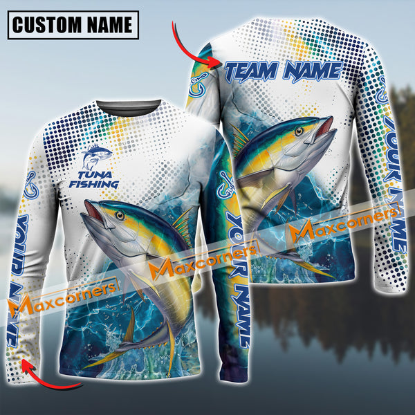 Maxcorners Tuna Fishing Jersey Sun Protection Personalized Name,Team Name 3D Long Sleeve Shirt