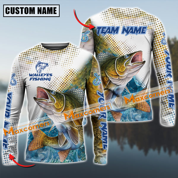 Maxcorners Walleyes Fishing Jersey Sun Protection Personalized Name,Team Name 3D Long Sleeve Shirt