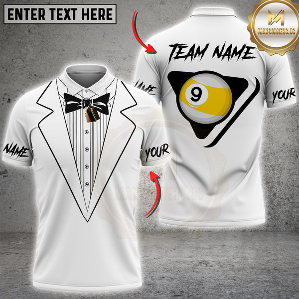 Maxcorners Billiards Tuxedo Yellow 9 Ball Personalized Name 3D Unisex Shirt