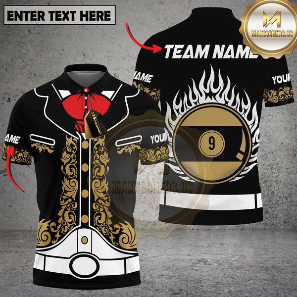 Maxcorners Billiards Golden 9 Ball Flames Personalized Name 3D Unisex Shirt