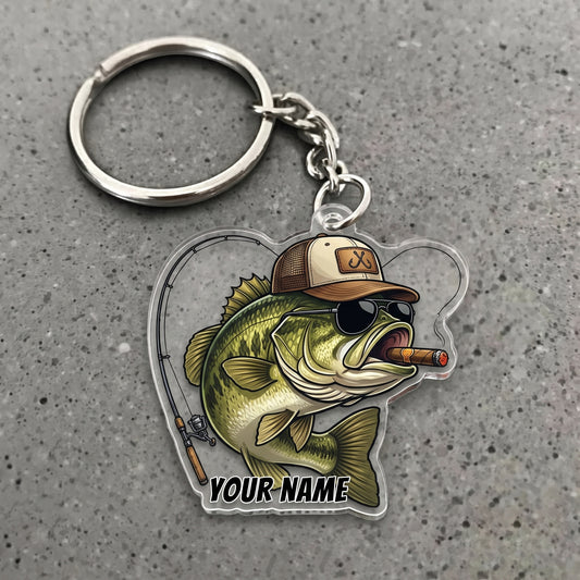 Maxcorners Largemouth Bass Fishing Cigar Rod Personalized Name 3D Keychain And Ornament