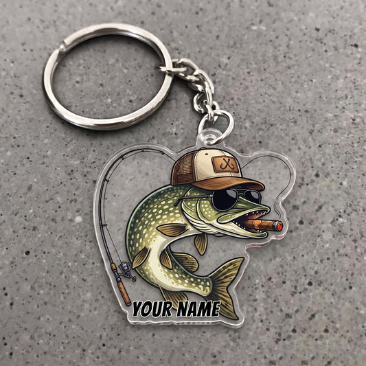 Maxcorners Pike Fishing Cigar Rod Personalized Name 3D Keychain And Ornament