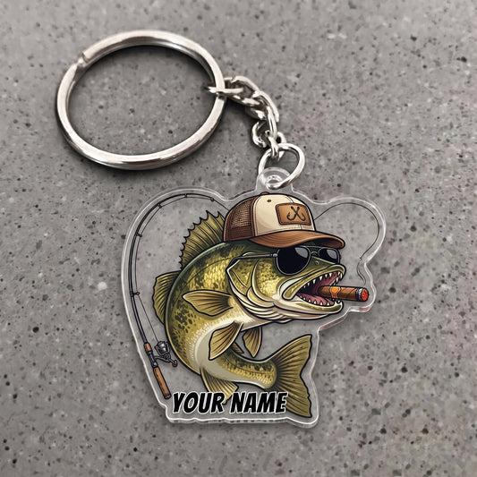 Maxcorners Walleye Fishing Cigar Rod Personalized Name 3D Keychain And Ornament