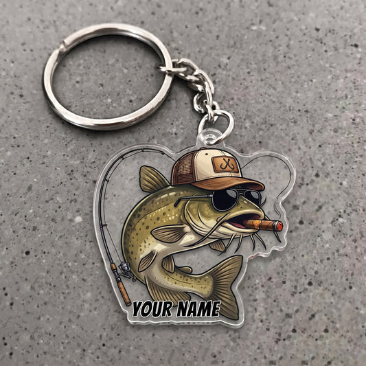 Maxcorners Catfish Fishing Cigar Rod Personalized Name 3D Keychain And Ornament