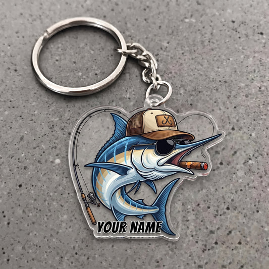 Maxcorners Marlin Fishing Cigar Rod Personalized Name 3D Keychain And Ornament