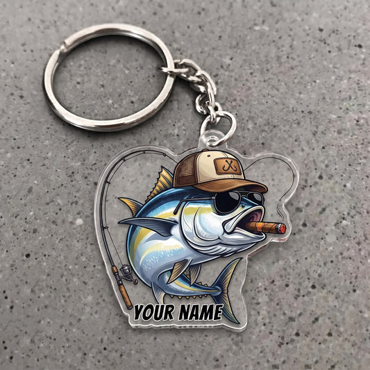 Maxcorners Tuna Fishing Cigar Rod Personalized Name 3D Keychain And Ornament