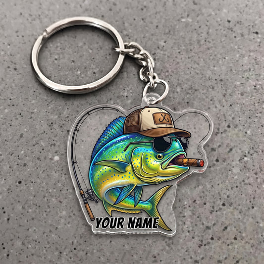 Maxcorners Mahi Mahi Fishing Cigar Rod Personalized Name 3D Keychain And Ornament