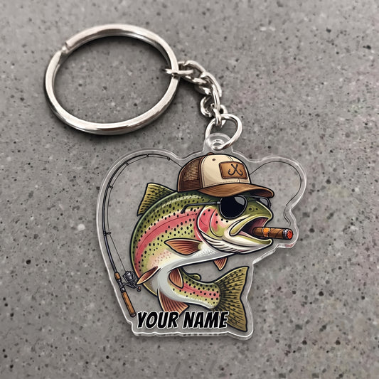 Maxcorners Trout Fishing Cigar Rod Personalized Name 3D Keychain And Ornament
