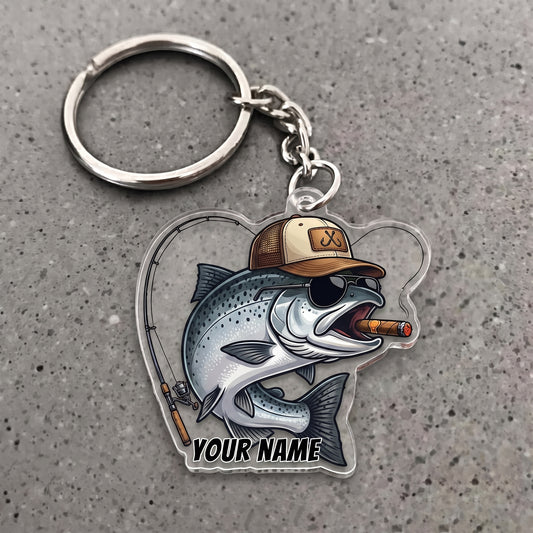 Maxcorners Salmon Fishing Cigar Rod Personalized Name 3D Keychain And Ornament