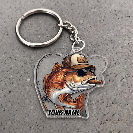 Maxcorners Redfish Fishing Cigar Rod Personalized Name 3D Keychain And Ornament