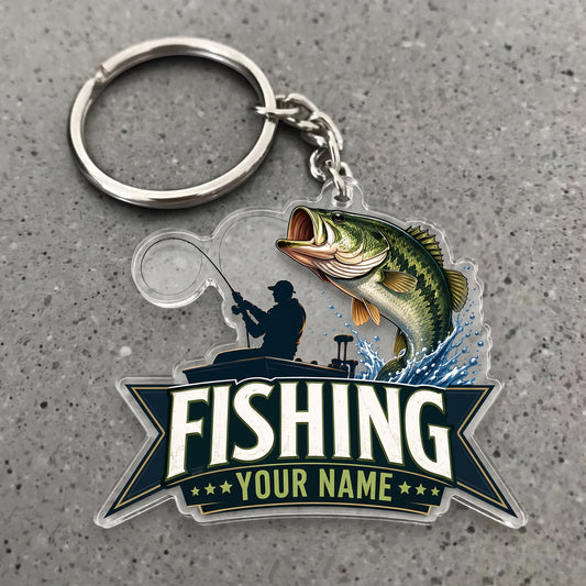 Maxcorners Largemouth Bass Fishing Angler Silhouette Personalized Name 3D Keychain And Ornament