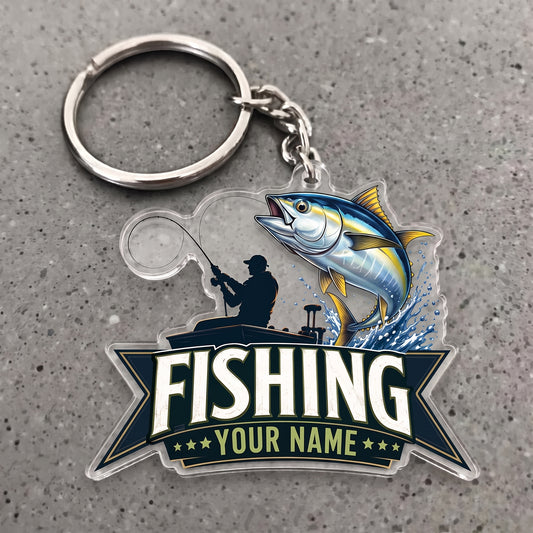 Maxcorners Tuna Fishing Angler Silhouette Personalized Name 3D Keychain And Ornament