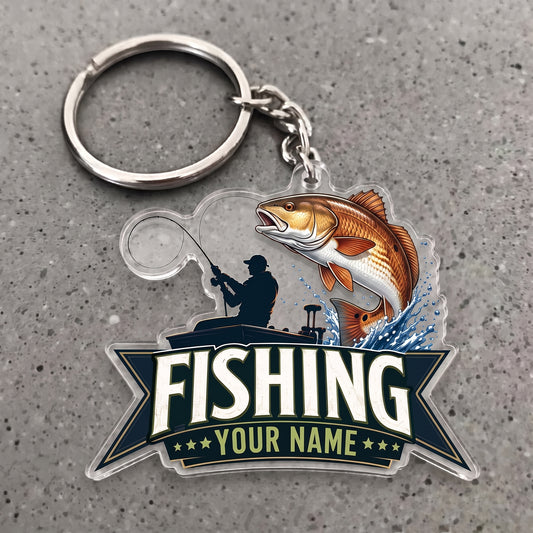 Maxcorners Redfish Fishing Angler Silhouette Personalized Name 3D Keychain And Ornament