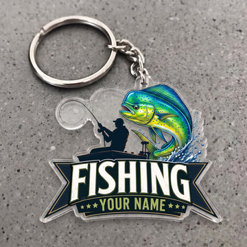 Maxcorners Angler Silhouette Mahi Mahi Fishing Personalized Name 3D Keychain And Ornament